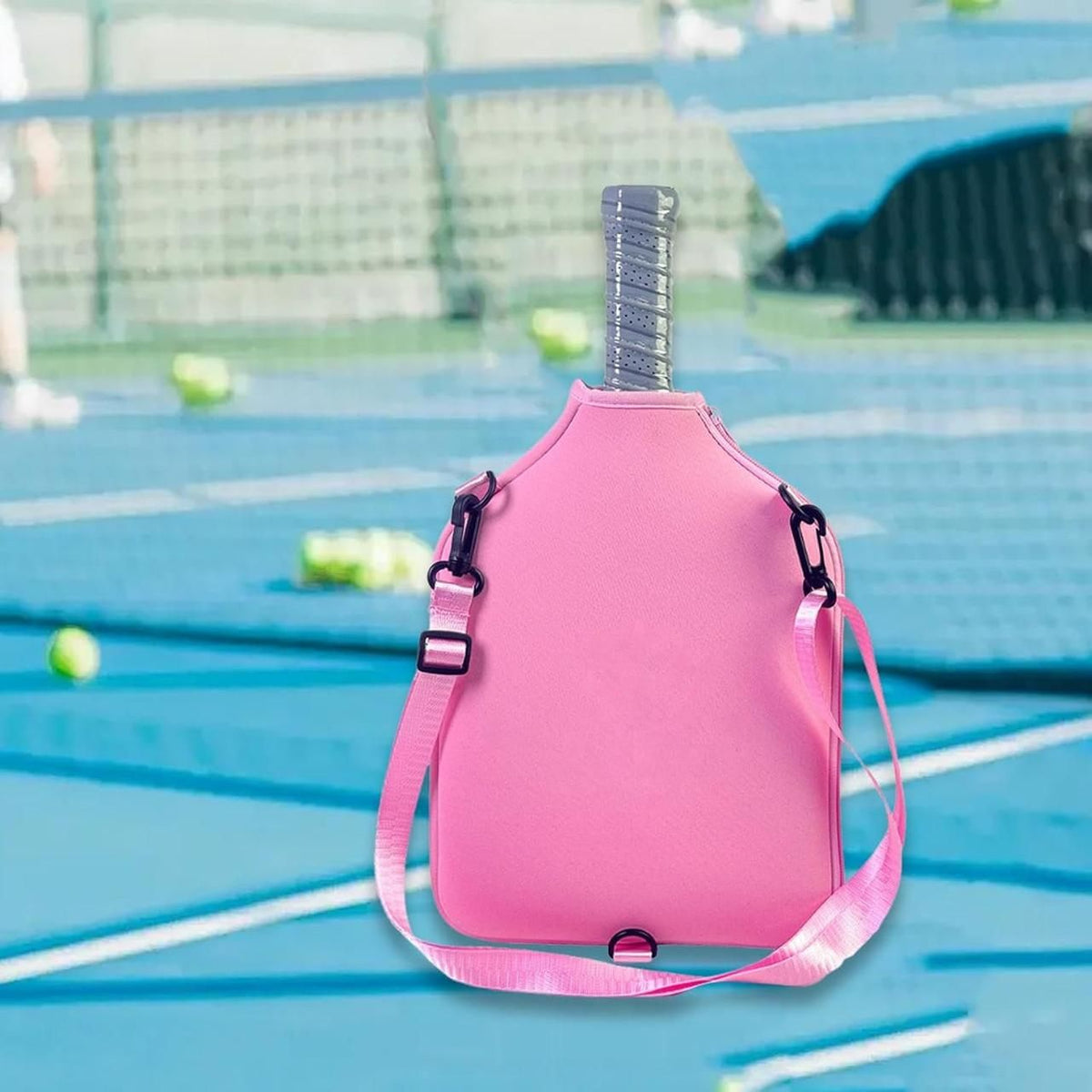 Neoprene Tennis & Pickleball Paddle Bag Lightweight Protective Carry Case with Shoulder Strap - Pink