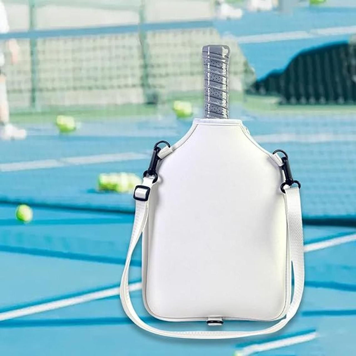 Neoprene Tennis & Pickleball Paddle Bag Lightweight Protective Carry Case with Shoulder Strap - White