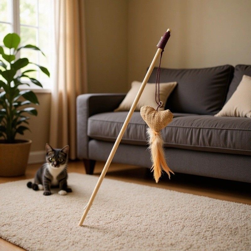 Wooden Pole Cat Tease Stick Dr Pet Sackcloth Love Fun Cat Stick