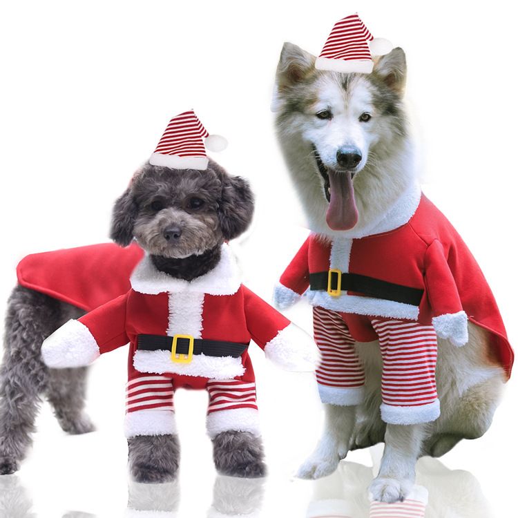 Christmas Pet Clothes Dog Cat Winter Cotton Two-Piece Set for standing elderly XS