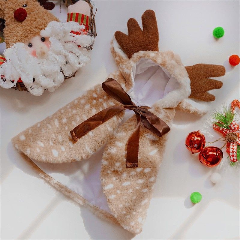 Christmas Pet Clothes Dog Cat Winter Cotton Brown dot elk cloak M