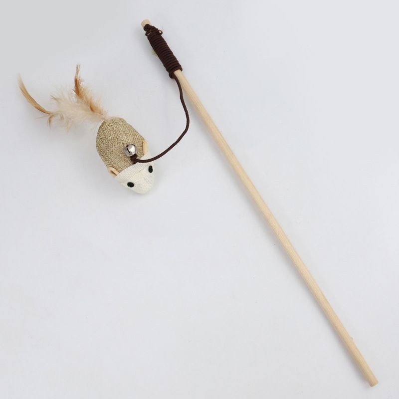Wooden Cat Teaser Stick Water Drop Pet Feather Mouse Wooden Rod sackcloth mouse As shown in the figure