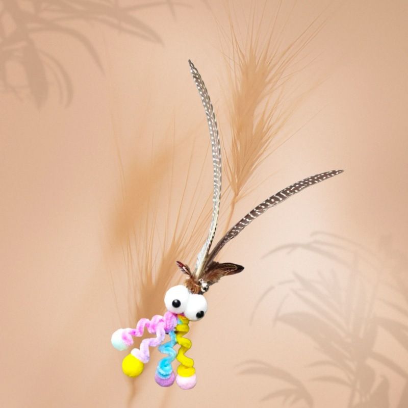 CHIYOOSU Cat Teaser Wand with Feather Bell Indian big-eyed monster replacement head
