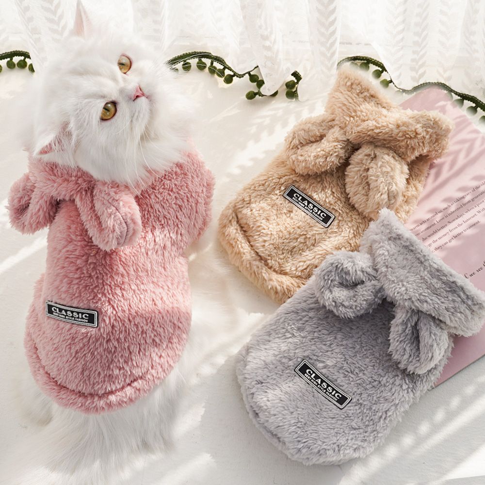 Cat Hoodie Rabbit Ear Fleece Blue Gray Bunny Ear Fleece Hoodie 3XL (Chest 64cm, Back Length 45cm)