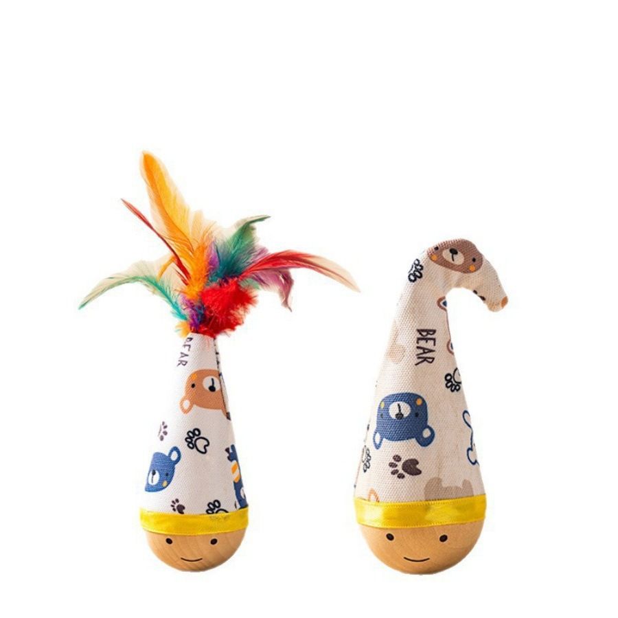 Cat Toy Lele Meow Solid Wood Feather Tumbler - feather style + twist style