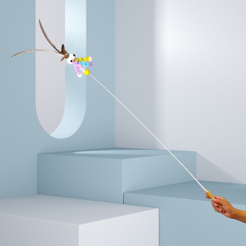 CHIYOOSU Cat Teaser Wand with Feather Bell Indian big eye monster extended pole (non-extendable)