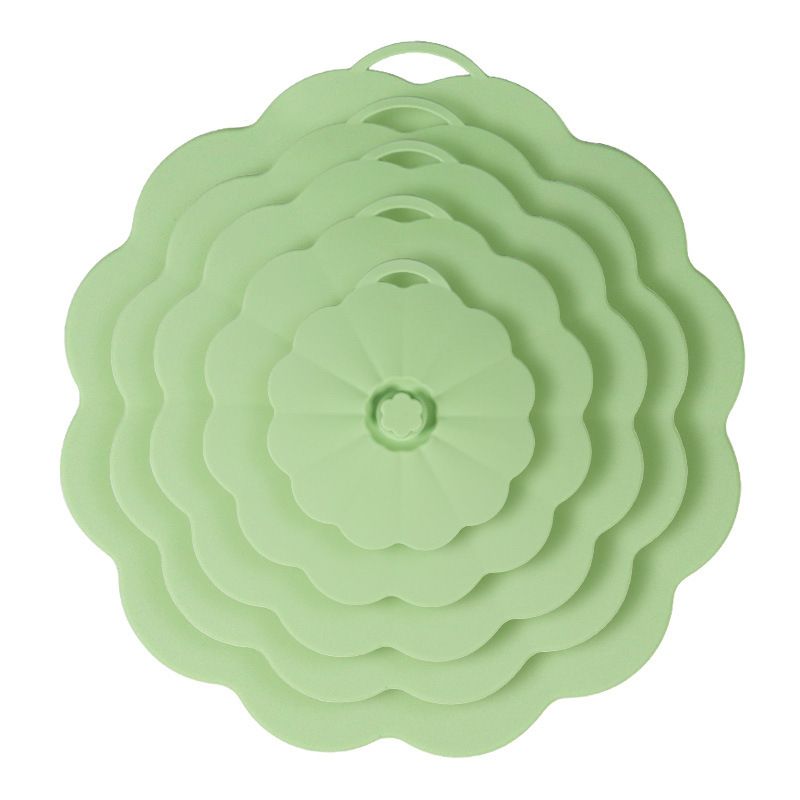 Food-Grade Silicone Stretchable Sealing Lids Set of 5 – Leak-Proof Reusable Covers for Bowls, Cups, Plates & Pots, BPA-Free, Heat Resistant to 230°C, Airtight Kitchen Freshness Keepers in Pastel Colors with Flower Knob (Blue)