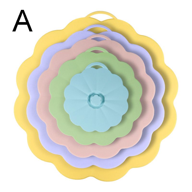 Food-Grade Silicone Stretchable Sealing Lids Set of 5 – Leak-Proof Reusable Covers for Bowls, Cups, Plates & Pots, BPA-Free, Heat Resistant to 230°C, Airtight Kitchen Freshness Keepers in Pastel Colors with Flower Knob (Blue)