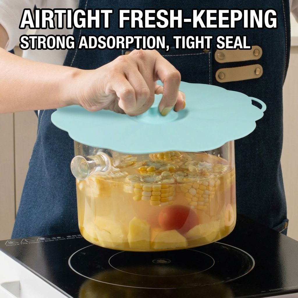 Food-Grade Silicone Stretchable Sealing Lids Set of 5 – Leak-Proof Reusable Covers for Bowls, Cups, Plates & Pots, BPA-Free, Heat Resistant to 230°C, Airtight Kitchen Freshness Keepers in Pastel Colors with Flower Knob (Green)