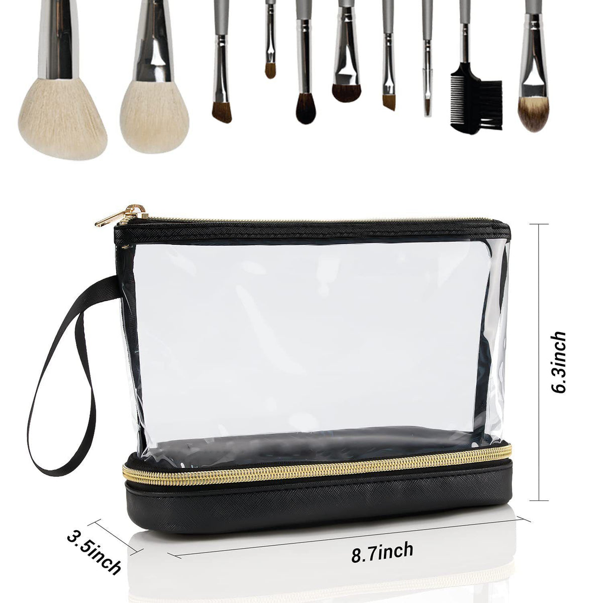 Double-Layer Portable Cosmetic Bag with Clear PVC Top and Vegan Leather Base, Large Capacity Makeup Organizer for Daily Use, Travel, Toiletries and Accessories (Green)