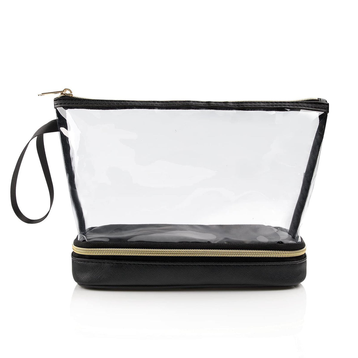 Double-Layer Portable Cosmetic Bag with Clear PVC Top and Vegan Leather Base, Large Capacity Makeup Organizer for Daily Use, Travel, Toiletries and Accessories (Green)