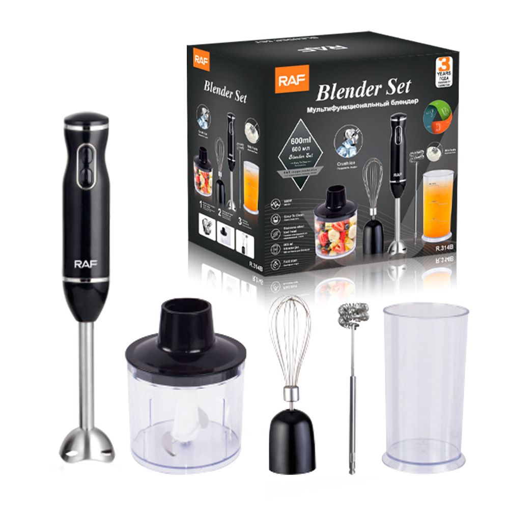 4-in-1 Multifunctional Handheld Immersion Blender Set with Egg Whisk, Chopper, Milk Frother and 700ml Beaker for Smoothies, Baby Food, Meat Mincing and Baking (Black)