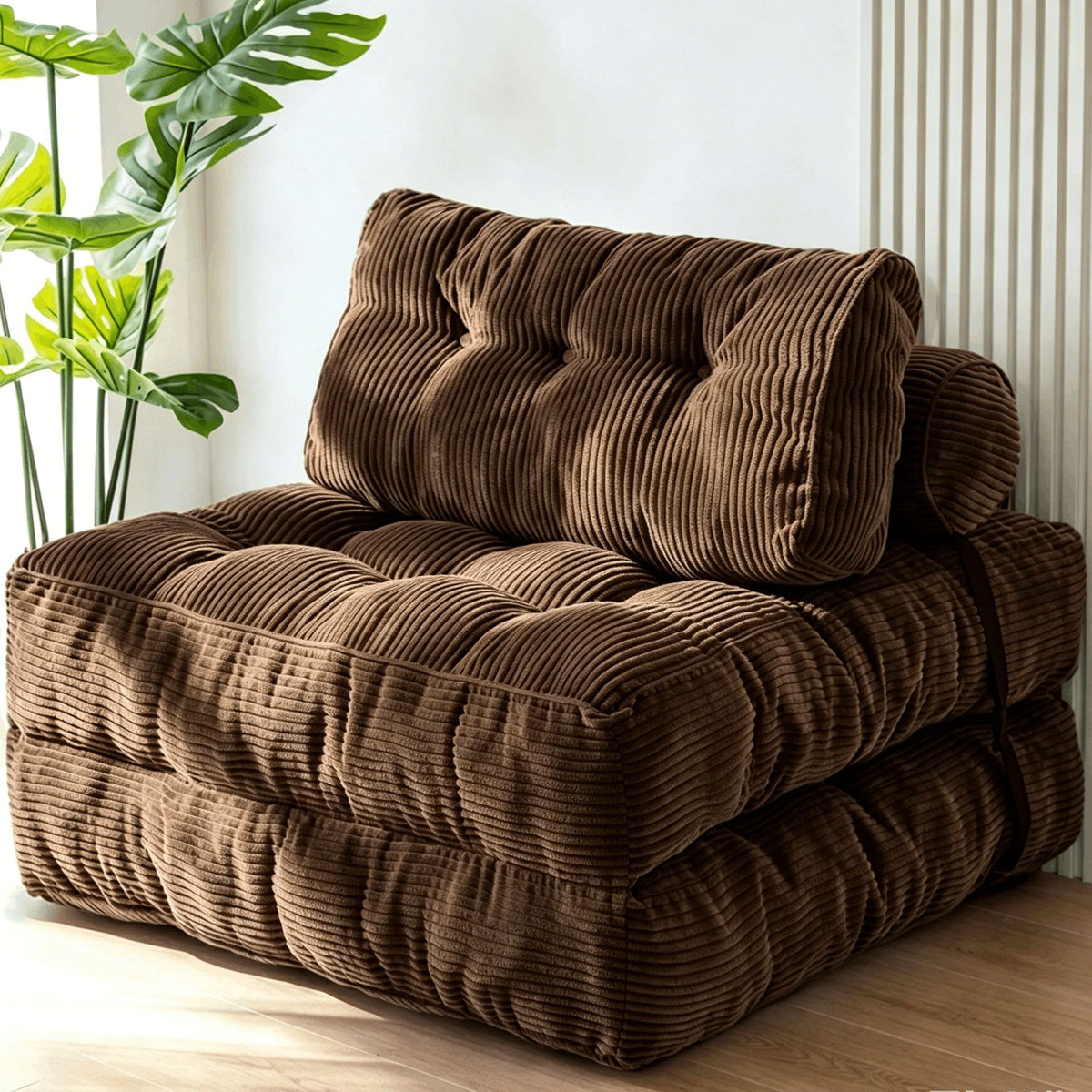 Convertible Folding Sofa Bed with Pumpkin Design, Corduroy Fabric, 3D Tufted Backrest, and Cylindrical Pillow for Living Room, Guest Room, and Small Apartments (RoyalBlue)