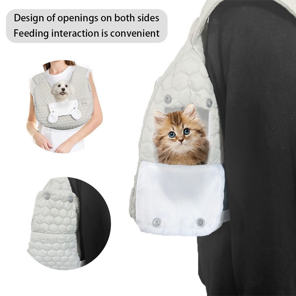Snuggle Paws Front-Facing Pet Carrier Backpack – Hands-Free Cat & Dog Sling Bag for Travel, Hiking and Daily Outings, Breathable Quilted Cotton, Fluffy Cartoon Charm, Ideal for Small Pets (LightGrey)