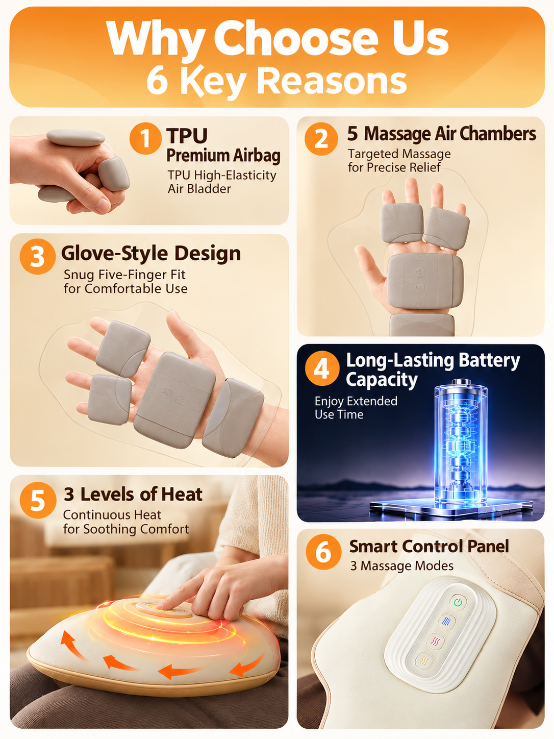 Smart Heated Hand Massager Glove with Air Compression for Home Office Relaxation, Relieves Hand Muscle Stiffness and Improves Finger Flexibility (Beige)