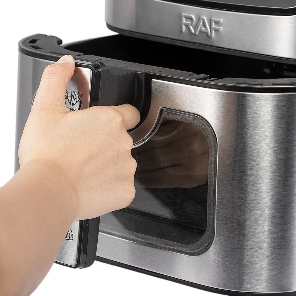 Smart Stainless Steel Air Fryer with Visible Glass Window, Touch and APP Control, Large Capacity for Oil-Free Cooking of Fries, Meat, Vegetables and Desserts in Home Kitchens (Silver)