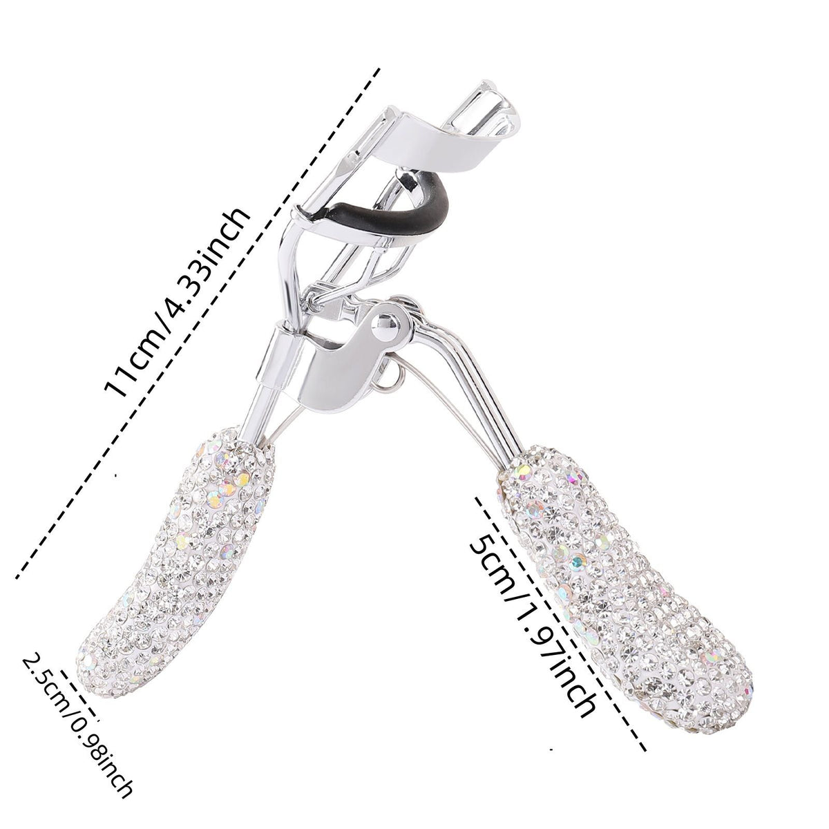 Rhinestone Eyelash Curler with Silicone Pad Portable Wide-Angle Beauty Tool for Daily Makeup and Lash Styling (Black)