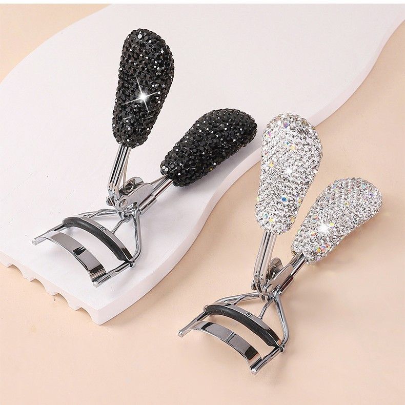 Rhinestone Eyelash Curler with Silicone Pad Portable Wide-Angle Beauty Tool for Daily Makeup and Lash Styling (Pink)