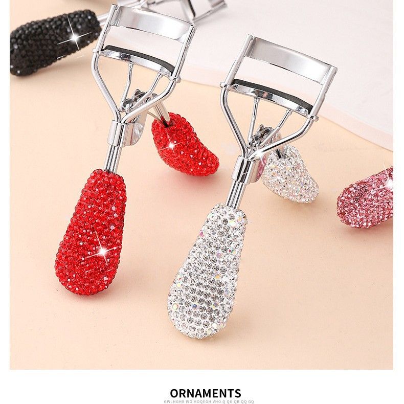 Rhinestone Eyelash Curler with Silicone Pad Portable Wide-Angle Beauty Tool for Daily Makeup and Lash Styling (White)