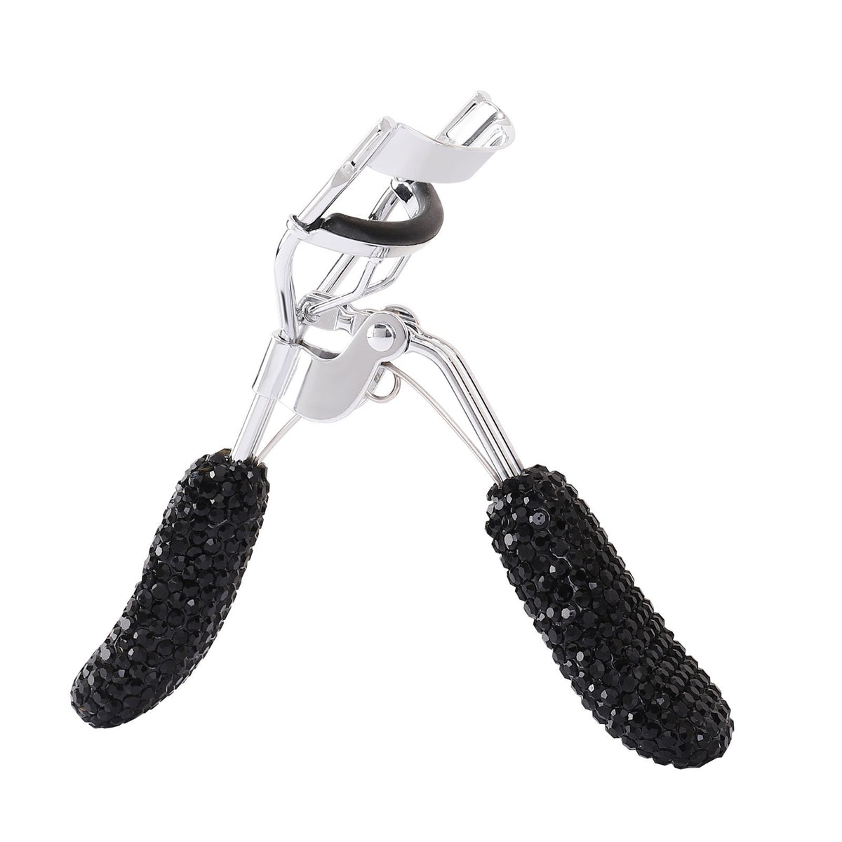 Rhinestone Eyelash Curler with Silicone Pad Portable Wide-Angle Beauty Tool for Daily Makeup and Lash Styling (White)