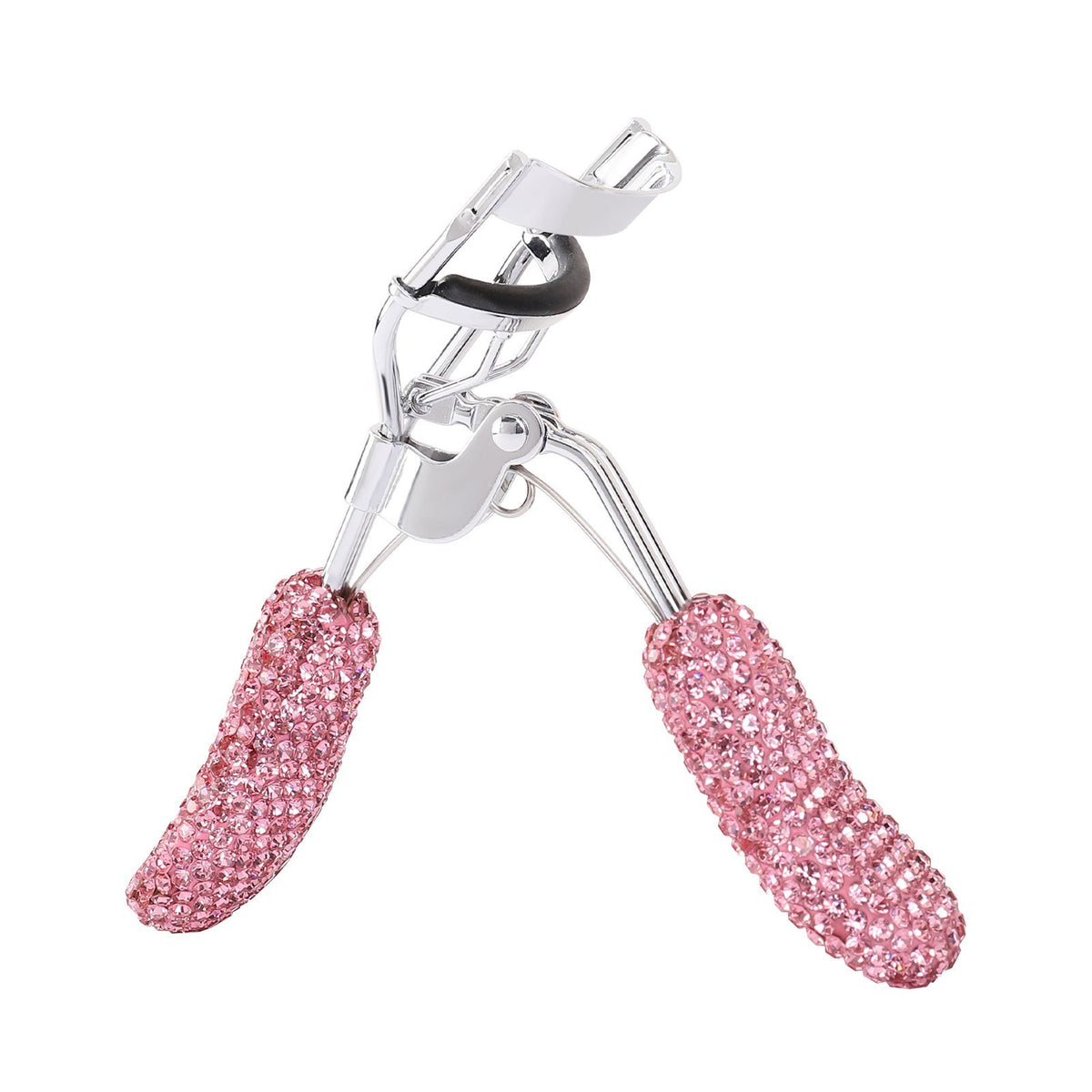 Rhinestone Eyelash Curler with Silicone Pad Portable Wide-Angle Beauty Tool for Daily Makeup and Lash Styling (White)