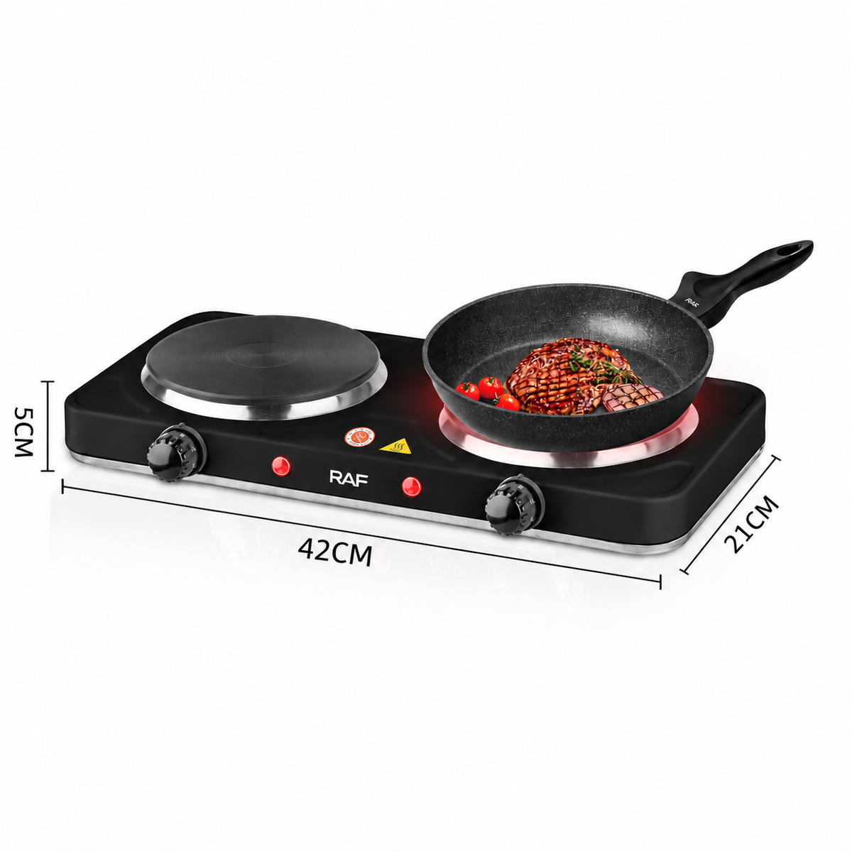 Double Burner Electric Ceramic Cooktop 2000W Countertop Hot Plate with 5-Level Temperature Control, Portable Dual Stove for Home Kitchen Cooking, Frying, Steaming, Boiling, Roasting and Daily Meal Preparation (Black)