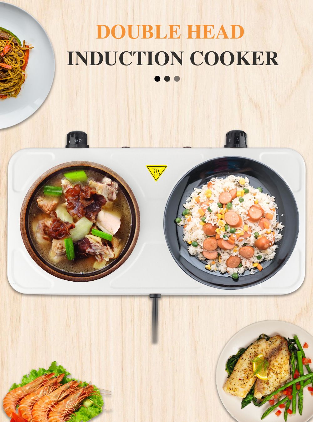 Double Burner Electric Ceramic Cooktop 2000W Countertop Hot Plate with 5-Level Temperature Control, Portable Dual Stove for Home Kitchen Cooking, Frying, Steaming, Boiling, Roasting and Daily Meal Preparation (Black)