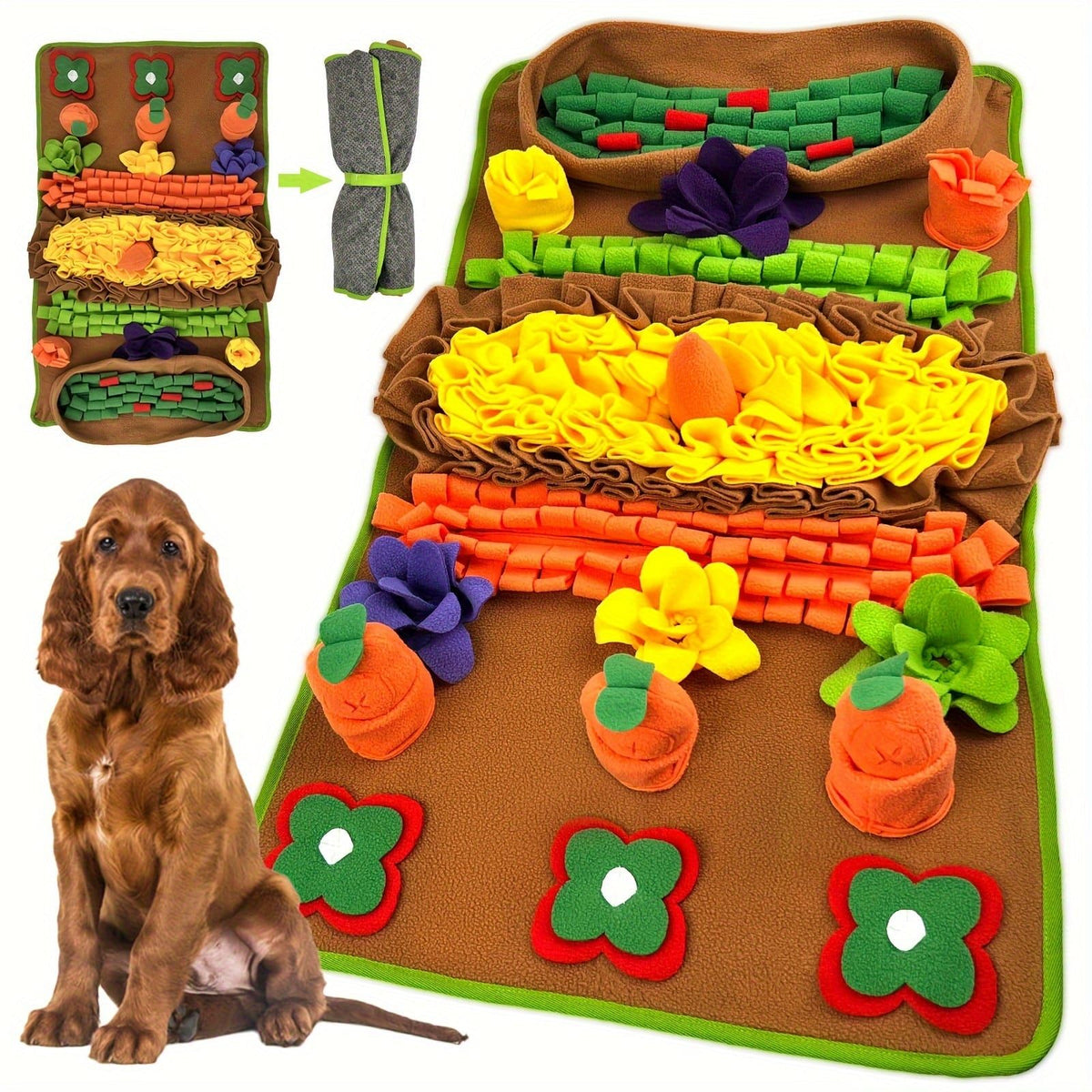 Interactive Pet Snuffle Mat for Dogs and Cats, Slow Feeding Puzzle Toy for Mental Stimulation and Stress Relief, Machine Washable, (Colorful)