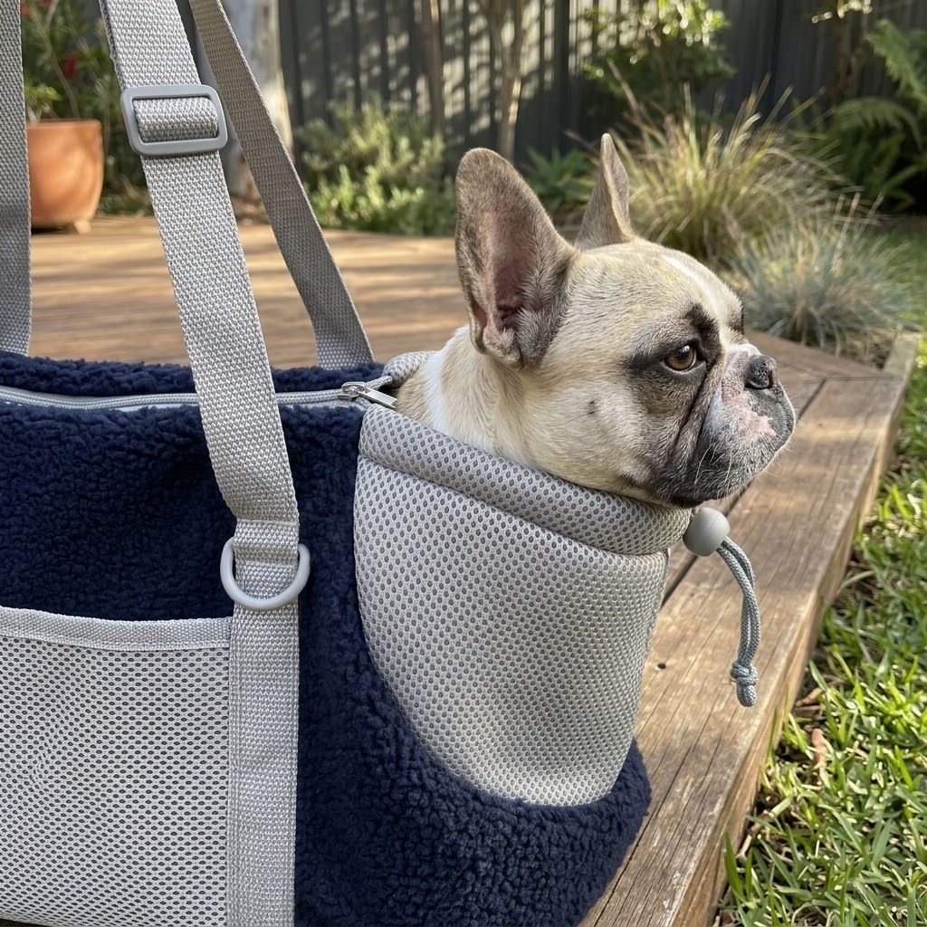 Cozy Winter Pet Carrier for Small Dogs and Cats — Warm Fleece-Lined Travel Bag with Breathable Mesh, Adjustable Shoulder Strap, and Foldable Design for Easy Handheld or Crossbody Use on Daily Outings and Trips (DarkBlue)
