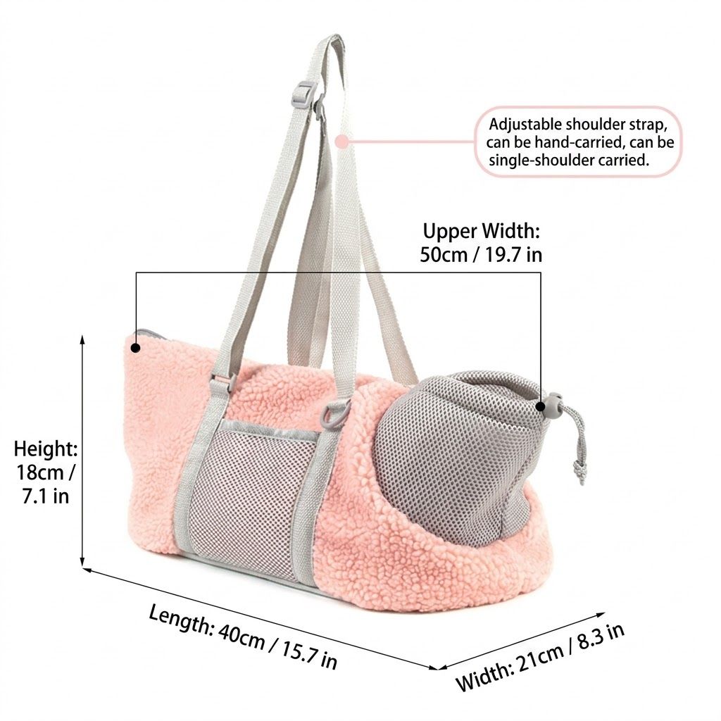 Cozy Winter Pet Carrier for Small Dogs and Cats — Warm Fleece-Lined Travel Bag with Breathable Mesh, Adjustable Shoulder Strap, and Foldable Design for Easy Handheld or Crossbody Use on Daily Outings and Trips (Grey)
