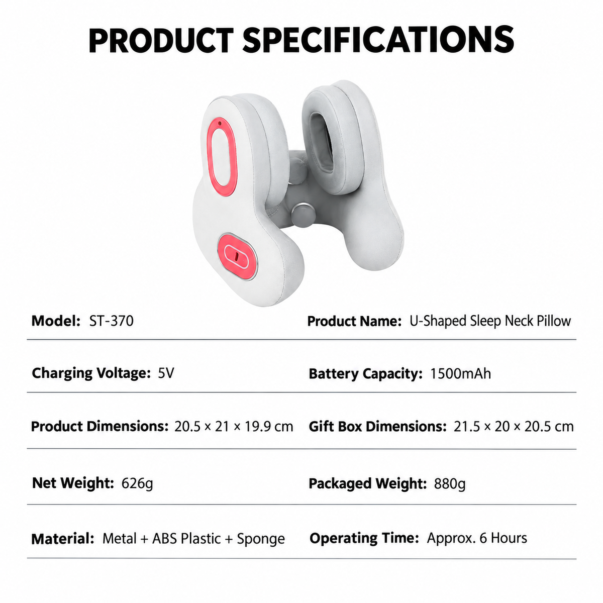 Multifunctional U-Shaped Neck Pillow Massager with Heat Red Light Therapy ANC Noise Cancellation Bluetooth Audio and Hands-Free Calling for Home Office and Travel Relaxation (White)