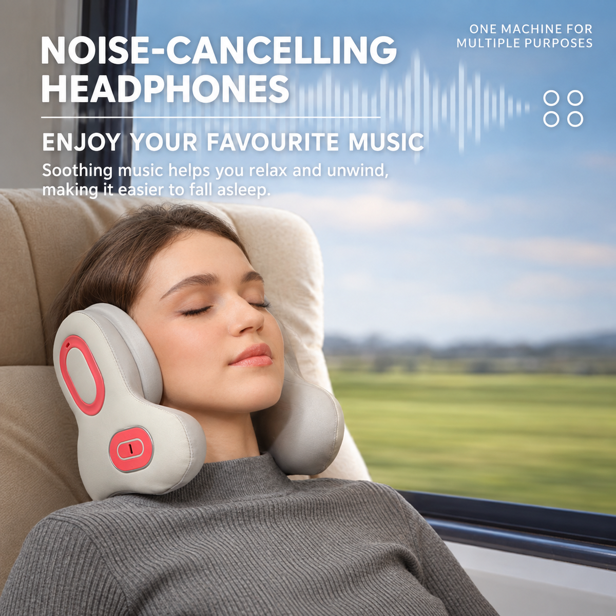Multifunctional U-Shaped Neck Pillow Massager with Heat Red Light Therapy ANC Noise Cancellation Bluetooth Audio and Hands-Free Calling for Home Office and Travel Relaxation (White)