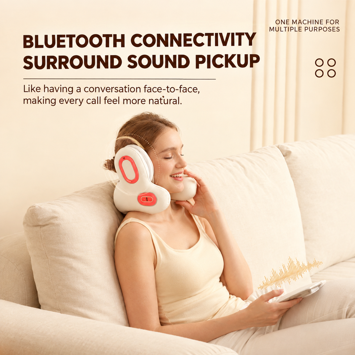 Multifunctional U-Shaped Neck Pillow Massager with Heat Red Light Therapy ANC Noise Cancellation Bluetooth Audio and Hands-Free Calling for Home Office and Travel Relaxation (White)