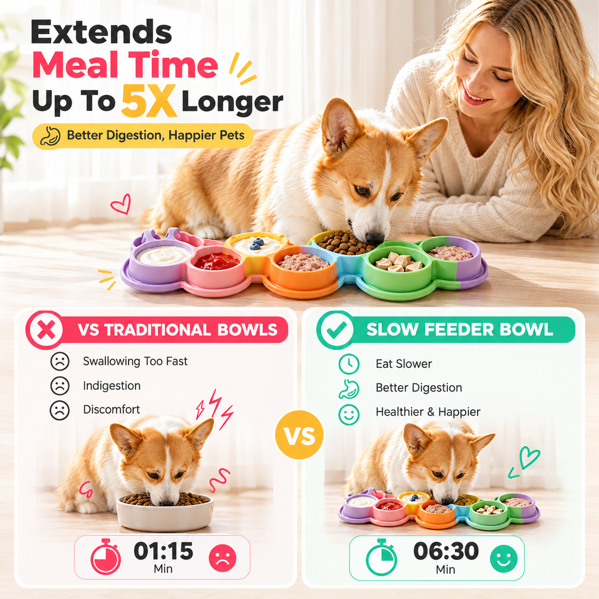 Interactive Slow Feeder Mat for Cats and Dogs – 7-Compartment Silicone Lick Mat with Textured Patterns, Non-Slip Eating Tray for Anxiety Relief, Digestive Health, and Mess-Free Meals at Home (Green)