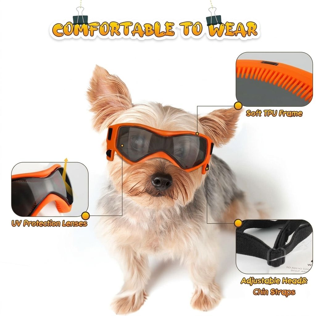Pet Sunglasses with UV Protection Soft TPU Frame Adjustable Headband Dog Goggles Cat Sunglasses for Outdoor Travel Car Rides Eye Protection (M, Red)