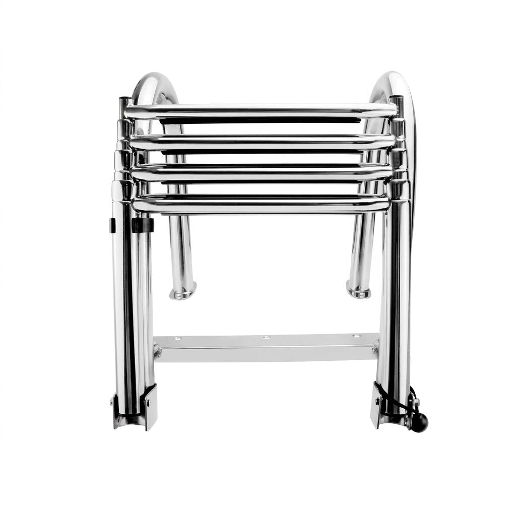 Foldable Four-Step Boat Ladder with Safety Handrail, Marine-Grade Stainless Steel Boarding Ladder for Yachts and Boats, Space-Saving Telescoping Design for Easy Onboard Access and Docking (4-Step)