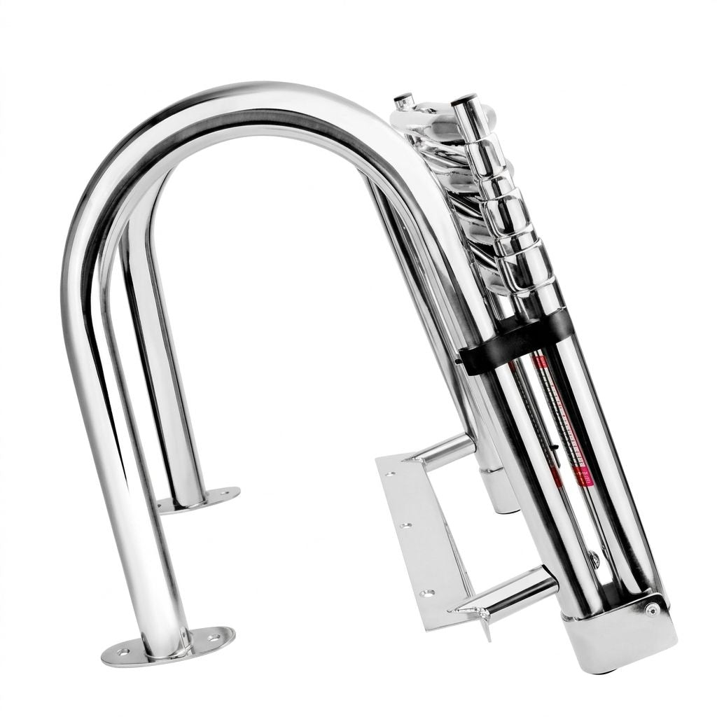 Foldable Four-Step Boat Ladder with Safety Handrail, Marine-Grade Stainless Steel Boarding Ladder for Yachts and Boats, Space-Saving Telescoping Design for Easy Onboard Access and Docking (4-Step)
