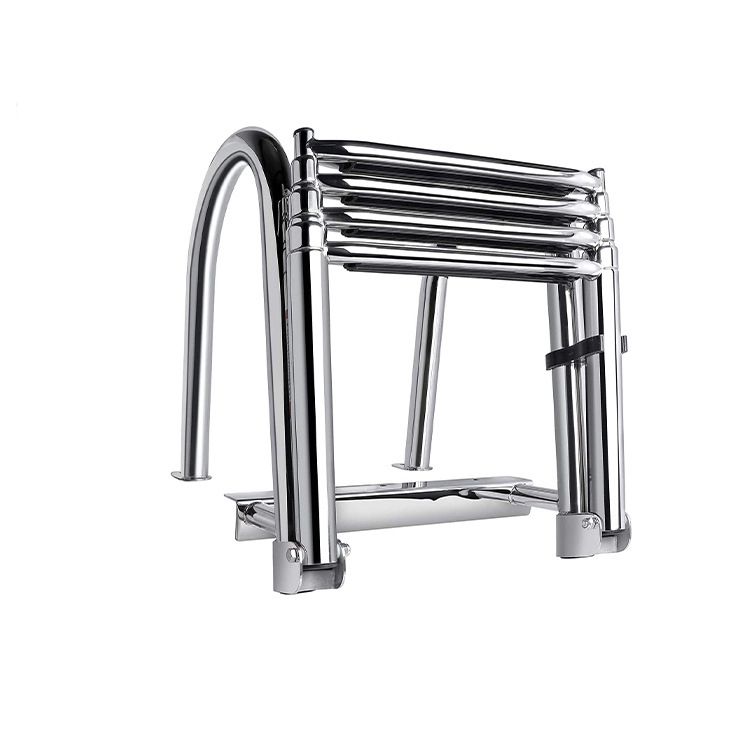Foldable Four-Step Boat Ladder with Safety Handrail, Marine-Grade Stainless Steel Boarding Ladder for Yachts and Boats, Space-Saving Telescoping Design for Easy Onboard Access and Docking (4-Step)