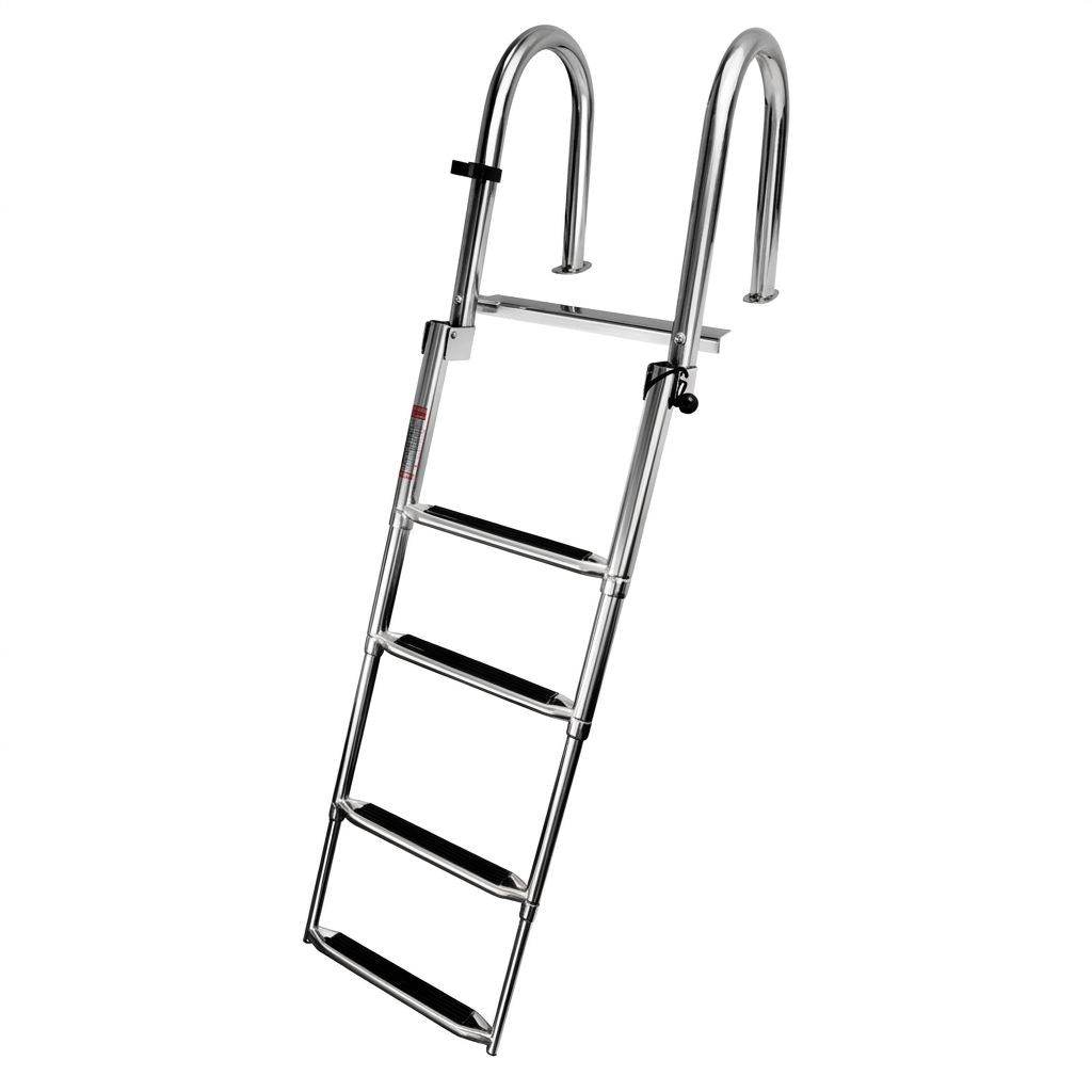 Foldable Four-Step Boat Ladder with Safety Handrail, Marine-Grade Stainless Steel Boarding Ladder for Yachts and Boats, Space-Saving Telescoping Design for Easy Onboard Access and Docking (4-Step)