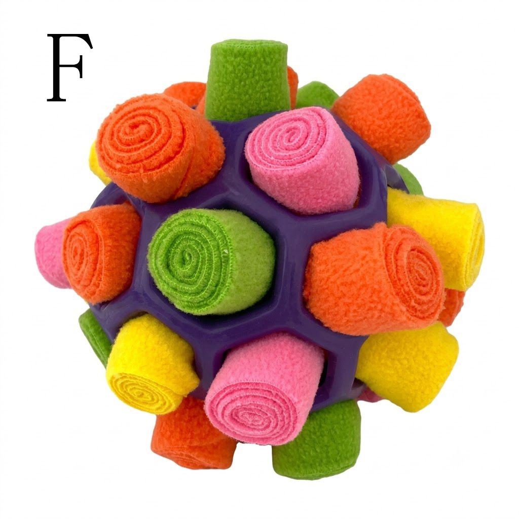 Interactive Snuffle Ball Dog Toy for Mental Stimulation and Foraging – Plush Fabric Strips in a Durable Hollow Ball for Hiding Treats, Encouraging Natural Sniffing Instincts, and Keeping Your Pup Busy (F)
