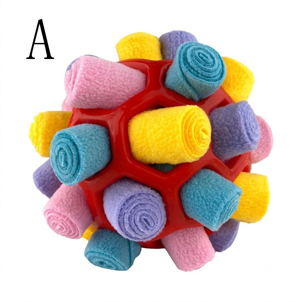 Interactive Snuffle Ball Dog Toy for Mental Stimulation and Foraging – Plush Fabric Strips in a Durable Hollow Ball for Hiding Treats, Encouraging Natural Sniffing Instincts, and Keeping Your Pup Busy (F)