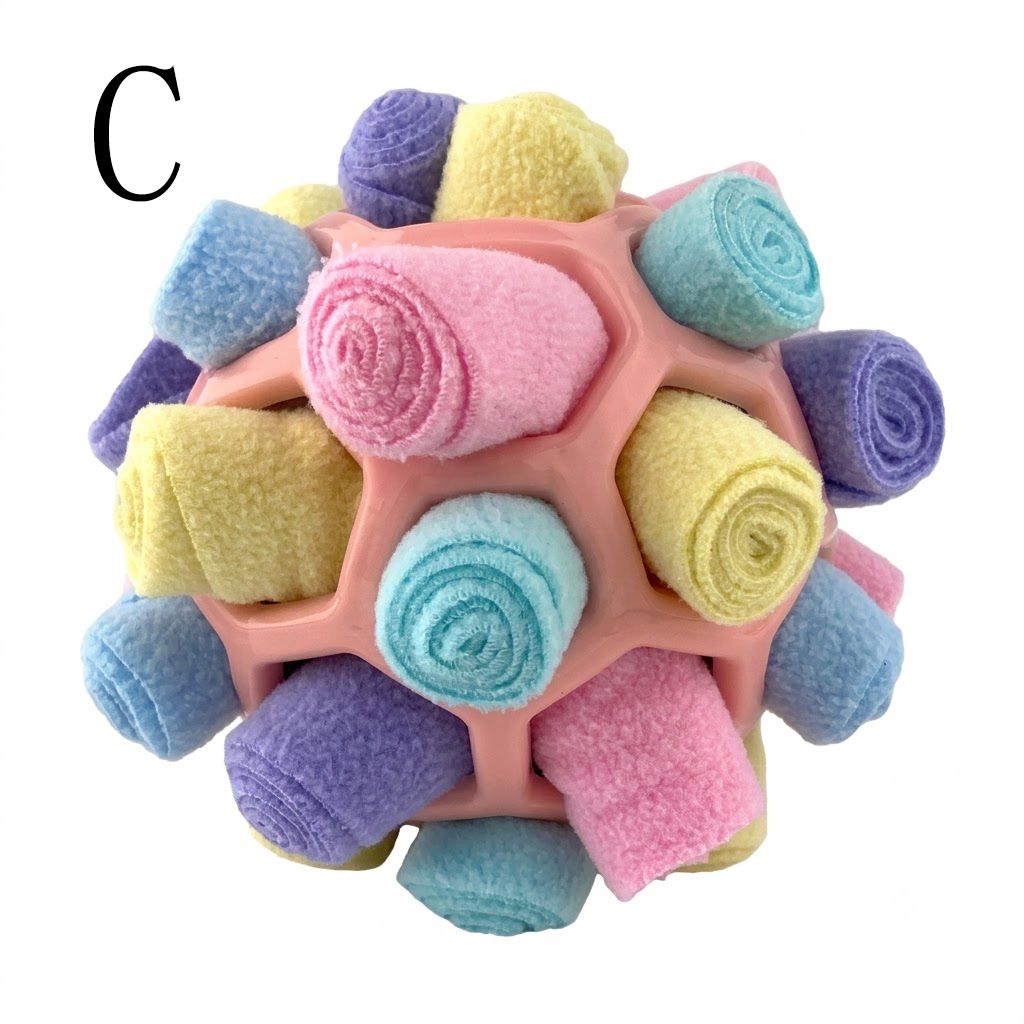 Interactive Snuffle Ball Dog Toy for Mental Stimulation and Foraging – Plush Fabric Strips in a Durable Hollow Ball for Hiding Treats, Encouraging Natural Sniffing Instincts, and Keeping Your Pup Busy (F)