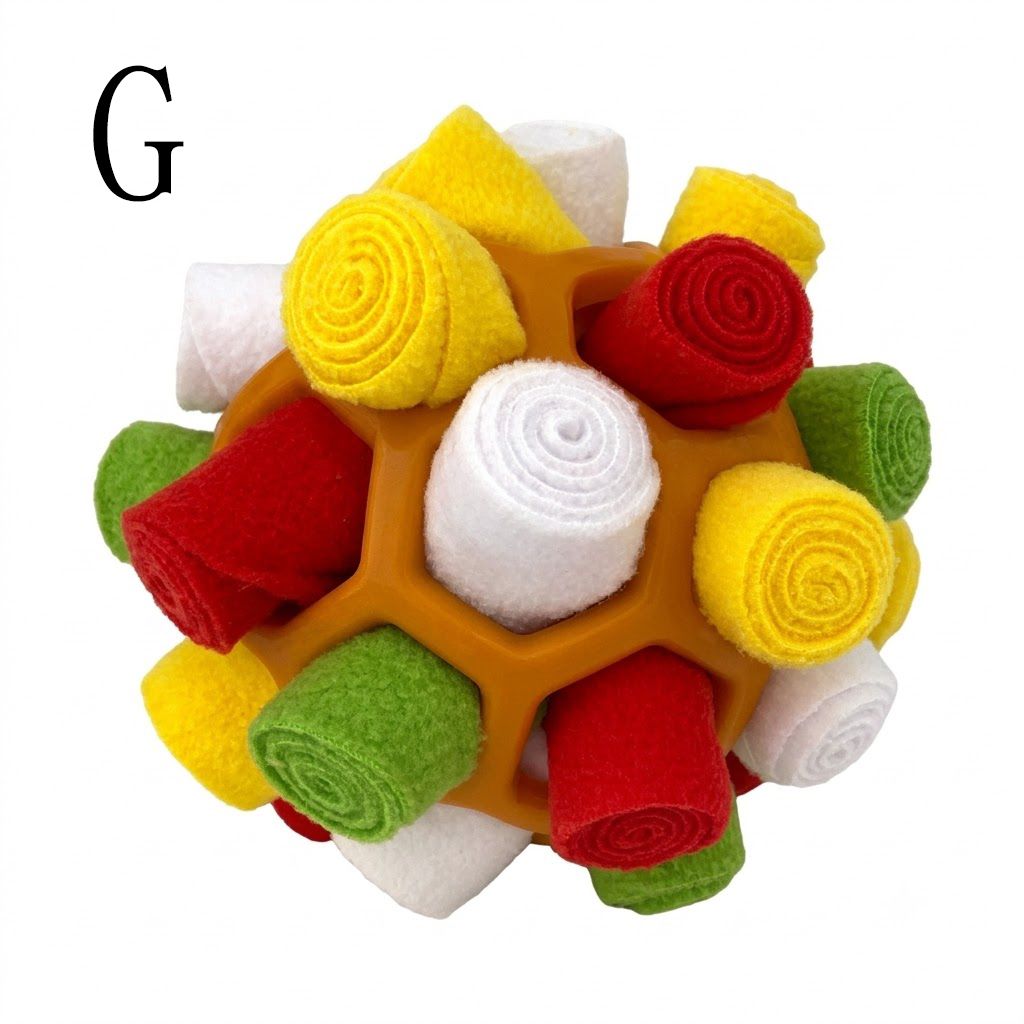 Interactive Snuffle Ball Dog Toy for Mental Stimulation and Foraging – Plush Fabric Strips in a Durable Hollow Ball for Hiding Treats, Encouraging Natural Sniffing Instincts, and Keeping Your Pup Busy (E)