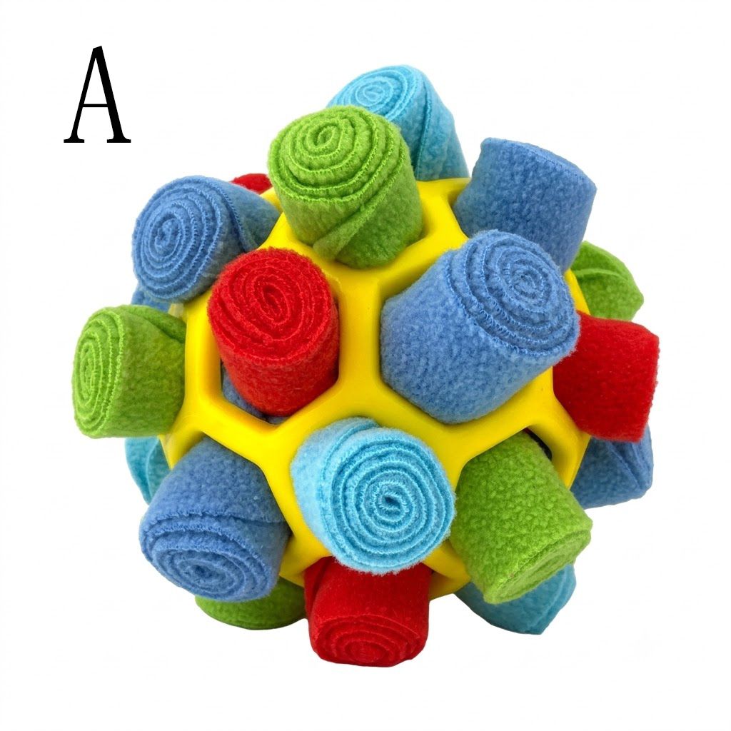 Interactive Snuffle Ball Dog Toy for Mental Stimulation and Foraging – Plush Fabric Strips in a Durable Hollow Ball for Hiding Treats, Encouraging Natural Sniffing Instincts, and Keeping Your Pup Busy (E)