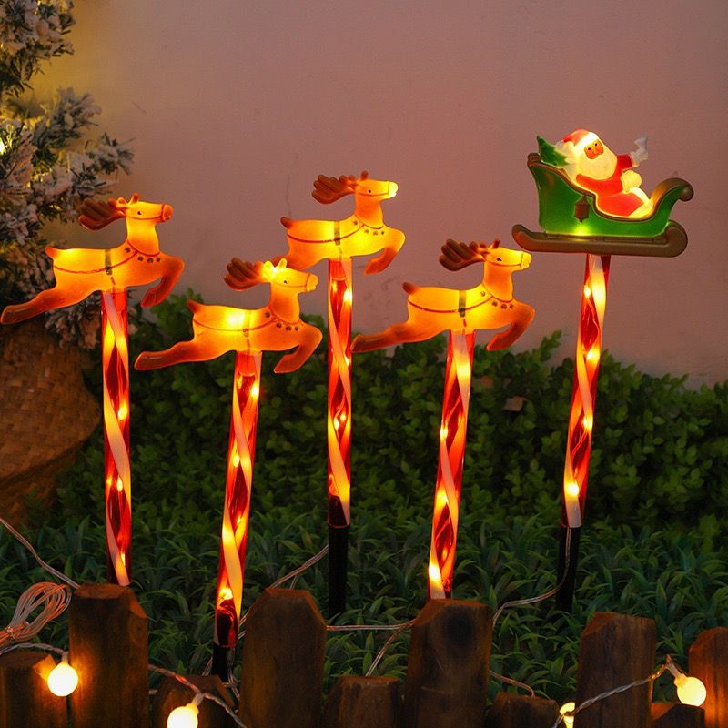 Solar-Powered Reindeer and Santa Sleigh Garden Stakes Set β 5 Festive LED Pathway Lights with Warm, Cool, or Color-Changing Glow for Holiday Yard, Lawn, and Patio Decor (1Set)