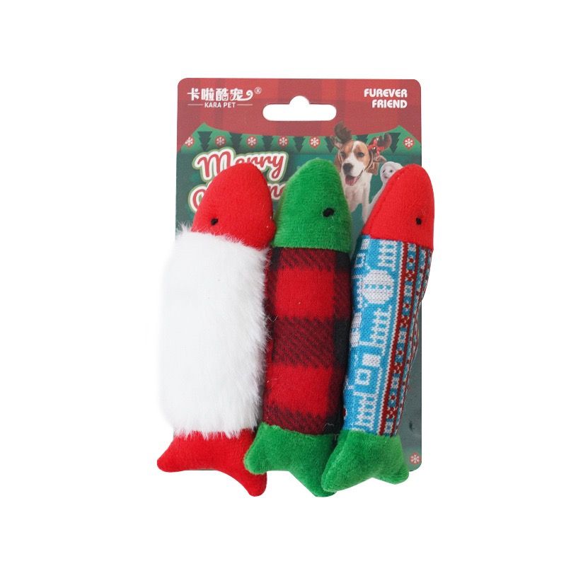Christmas Plush Catnip Toys with Interactive Teaser Wands β Santa, Snowman, Gingerbread, Bell, and Tree Designs for Kittens and Indoor Catsβ Holiday Fun, Exercise, and Dental Care (Christmas Fish)