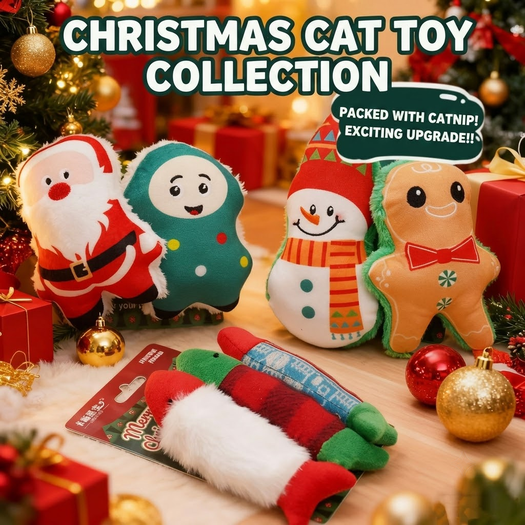 Christmas Plush Catnip Toys with Interactive Teaser Wands β Santa, Snowman, Gingerbread, Bell, and Tree Designs for Kittens and Indoor Catsβ Holiday Fun, Exercise, and Dental Care (Feather Snowman)