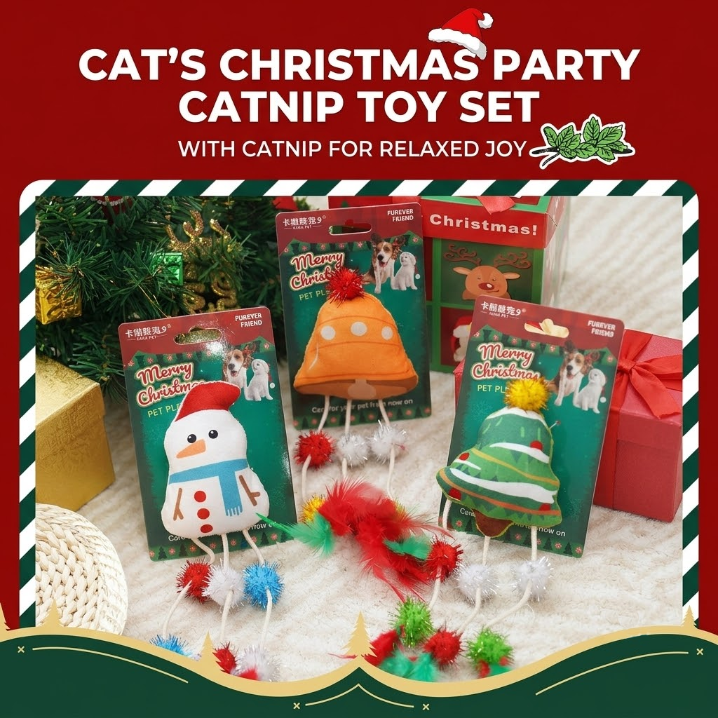 Christmas Plush Catnip Toys with Interactive Teaser Wands – Santa, Snowman, Gingerbread, Bell, and Tree Designs for Kittens and Indoor Cats’ Holiday Fun, Exercise, and Dental Care (Feather Snowman)