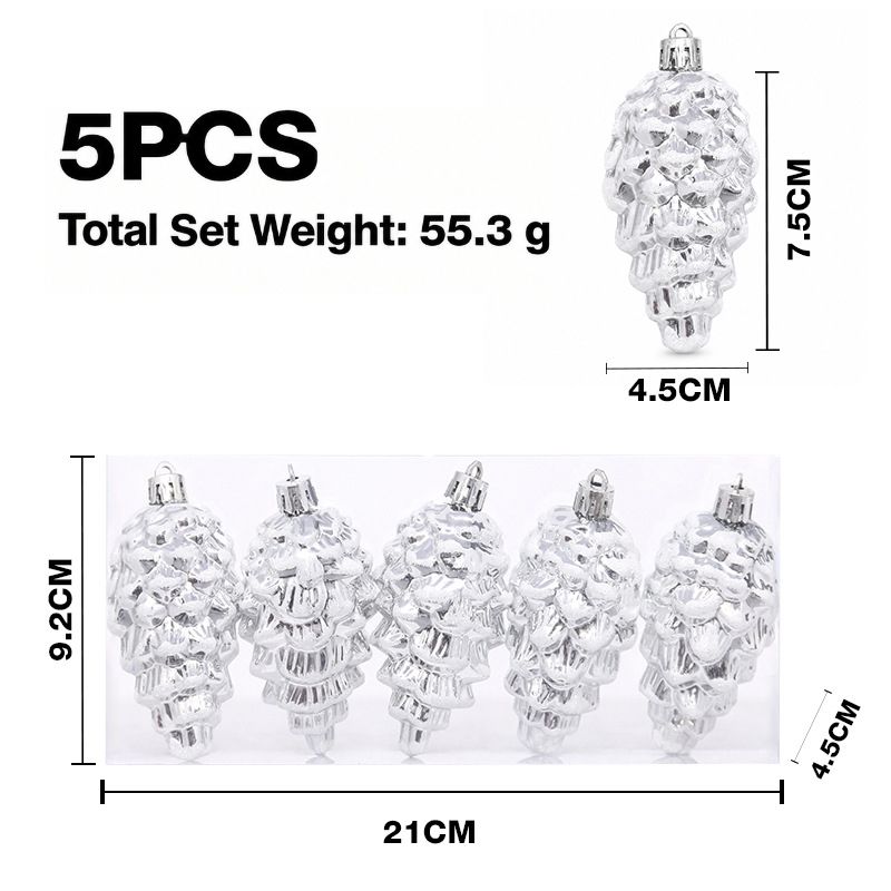 5-Piece Christmas Pinecone Hanging Ornaments Set with Frosted Snow Accents, Glossy Plastic Xmas Tree Decorations for Holiday Home and Gift Arrangements (RoseGold)