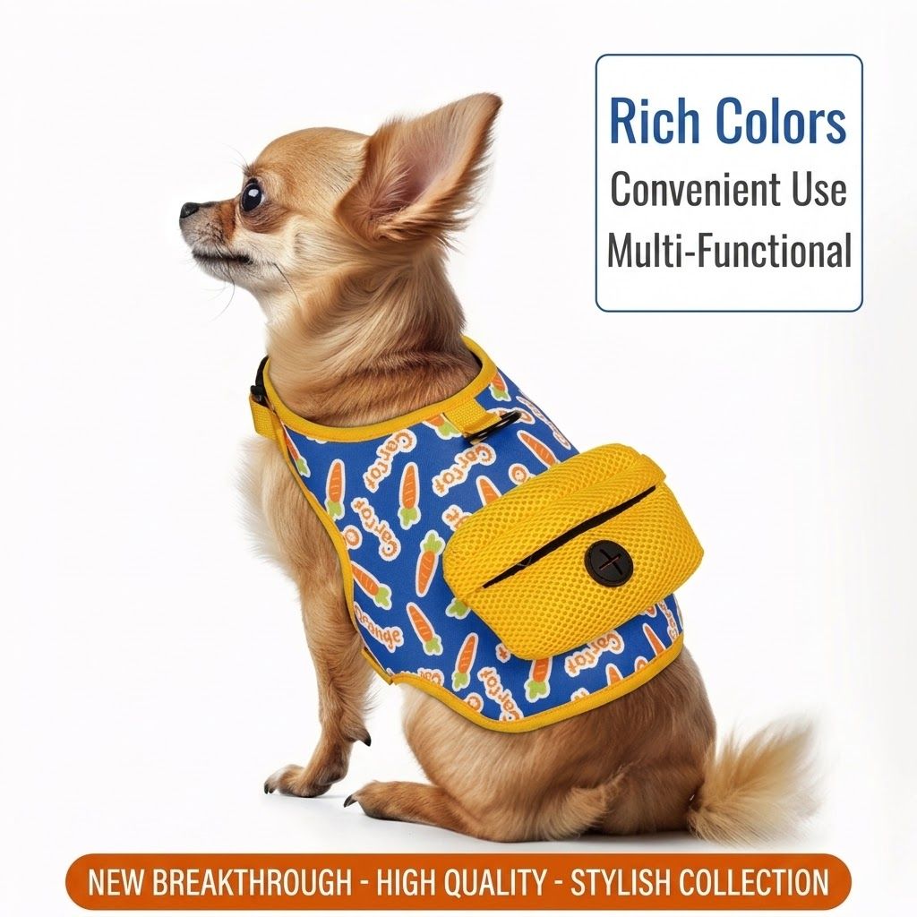 Adventure-Ready Pet Vest Harness with Matching Poop Bag Carrier – Breathable, Adjustable, and Perfect for Daily Walks, Travel, and Outdoor Fun with Your Furry Sidekick (M)